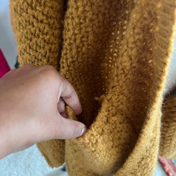 SOLD Slouchy Knit Open Front Long Cardigan in Deep Mustard Yellow - Picture 5 of 5